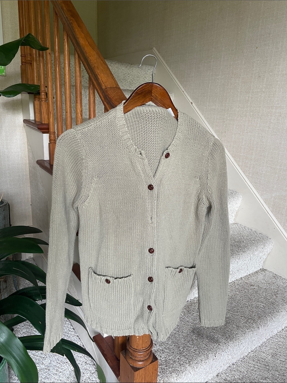 Orvis Classic Pale Green Cotton Button-Front Women's Cardigan Sweater